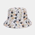 Detailed close-up of colorful cartoon cat prints on a high-quality cotton bucket hat - M (56-58cm) / Color 1 (Full Cat Print - Black)