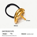Golden stainless steel ponytail holder with 57mm and 40mm size dimensions shown - Curved Bright Style / Gold