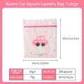 Pink striped mesh laundry bag with rabbit and car prints for washing clothes, 60x50cm - Rabbit Car (Large 50*60cm)