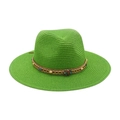 Chapeau Fedora en paille vert vif avec bordure perlée colorée et chaîne ethnique - Vert