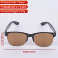 Detailed dimensions of retro semi-rimless sunglasses with 14cm width and 4.5cm height - Brown