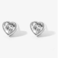 Close-up of heart-shaped silver earrings with sparkling cubic zirconia in bezel setting - Silver Heart (D3166)