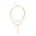 Three-layer gold layered necklace with geometric arc, triangle and bar pendants - Gold Geometric Three-Layer Layered Necklace