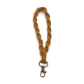 Handmade ginger yellow macrame keychain with spiral weave and bronze lobster clasp - Orange