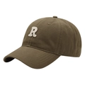 Olive green baseball cap with white embroidered R letter and cotton twill texture - Adult Adjustable / Olive Green