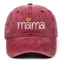 Vintage washed burgundy baseball cap with mama embroidery and a small yellow crown detail - One Size / Burgundy