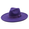 Detail des lila Wollfilz-Fedora-Hutes mit Seidenbandschleife an der breiten Krempe - M (56-58cm) / Lila