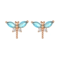 Detalle de pendientes de libélula en oro rosa con piedras azules de corte marquesa y brillos - Libélula Azul (Chapado en Oro Rosa)