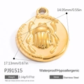 Golden stainless steel scarab beetle pendant with size markings and waterproof features - Gold Scarab Pendant (PJ91515)