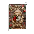 Christmas garden flag with gnome and Merry Christmas text on a black metal stand - Christmas Gnome