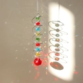3D spinning wind chime with colorful crystal beads and a red faceted glass ball - Red