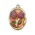 French vintage enamel tulip pendant in gold frame with purple floral details - Pink Tulip-22067