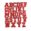 Set of 26 red chenille letter patches with gold glitter borders and white backing - 8cm / Set of 26 Letters / Red