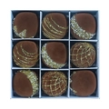 9-piece set of 8cm flocked brown Christmas balls with gold sequins and white pearls - 8cm / 9 Pieces Set / Dark Brown