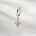Pendiente de plata con colgante de estrella de cuatro puntas y corazón de esmalte - Estilo de Estrella Rosa (A874-3)
