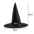 Black Oxford cloth Halloween witch hat with 38cm brim and 36cm height dimensions - Solid Black