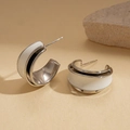 Detail of silver C-shaped double hoop earrings with white enamel finish on stone - Silver (White Enamel)