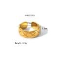 Macro view showing 7.5mm width and 17mm diameter of gold hammered stainless steel ring - Polished Quilted Style (YYR023203)