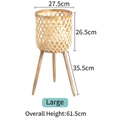 Large woven bamboo plant stand with tripod wooden legs, natural finish, 61.5cm height - Slant Pattern Large / 27*61.5