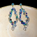 Pendientes boho con cuentas de cristal multicolor y ganchos dorados de diseño - Pendientes de Botón con Colgante de Borla de Vidrio y Diamantes de Imitación con Aguja de Plata
