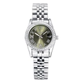 Orologio da donna in acciaio argento con quadrante verde soleil e lunetta di diamanti - Argento Verde