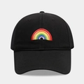 Close-up of vibrant rainbow embroidery on a premium black cotton canvas baseball cap - Adjustable / Solid Black