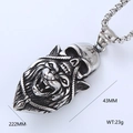 Macro shot of silver punk wolf skull pendant with detailed dimension markers of 43mm height - Wolf Head and Skull Combination Pendant Only (Without Chain) Style 13