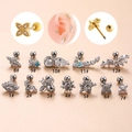 Variety set of stainless steel screw-back stud earrings with zircon in various designs - Style 1 (1#) / Silver