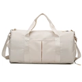 Large beige travel duffel bag with dry-wet separation and adjustable shoulder straps - White