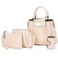 Beige 4-piece handbag set featuring large tote and crossbody with woven texture - Off White