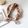 Light gray cotton linen scarf featuring large white and orange daisy print patterns - 11 Cotton - Chrysanthemum Nude