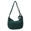 Retro dark green corduroy half-moon crossbody bag with matching round coin purse - Dark Green