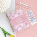 Pink sakura 100 envelope savings challenge binder with transparent PVC 6-ring cover - A5 Silver Floral (25 Sheets + Tracker)