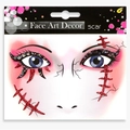 Halloween face art stickers with red glitter scar design and sparkling rhinestones - Halloween Wound Scar