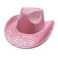 Close-up of pink and silver sequin western cowboy hat with laser crackle pattern texture - M (56-58cm) / Rose Red