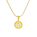 Vintage 18k gold plated round letter Q pendant necklace with white enamel inlay - White Letter Q