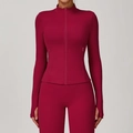 Completo yoga bordeaux da donna con giacca sportiva a maniche lunghe e fori per i pollici - XL / Rosso Lampone