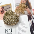 Luxury heart-shaped evening bag featuring glittering rhinestones and gold metal chain strap - Heart Gold Large Diamond Style