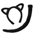 Set cerchietto con orecchie di gatto bianche e nere e coda lunga in finta pelliccia - Set Intarsio Bianco 2 Pezzi