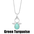 Detail of silver angel necklace with green turquoise stone on white background - Turquoise