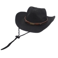 Elegant black woven raffia cowboy hat with golden leaf accent and adjustable chin strap - One Size / Black (Gold Feather Style)
