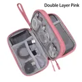 Pink double-layer digital accessory organizer bag with elastic loops and mesh pockets - Double Layer / Pink