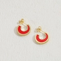 Orecchini a cerchio a C dorati con smalto rosso e brillanti accenti in zircone - Rosso