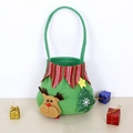 Green felt Christmas elf gift bag with reindeer applique and festive red striped collar - Non-Woven Fabric / Non-woven Elf Bag (Reindeer)