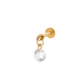 Golden F136 titanium lip stud with a clear zircon round pendant and flat back base - 9# Gold Round Zircon Drop
