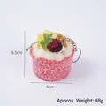 Pink PU mousse cake keychain with strawberry and cream topping, dimensions 6.5x6cm - Coconut Cake Keychain / Pink