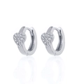 Detailed view of silver heart huggie earrings with sparkling pavé cubic zirconia - Heart / Silver
