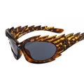 Tortoiseshell flame shaped trendy sunglasses with dark lenses for hip hop street style - Leopard Frame Grey Lens