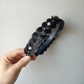 Handcrafted black braided hair headband with elegant pearl accents for high top look - Three-strand Pearl Style (4.5CM Wide) / Natural Black