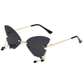 Rimless butterfly sunglasses with dark lenses and gold chain tassel charms - Gold Frame Grey Lens